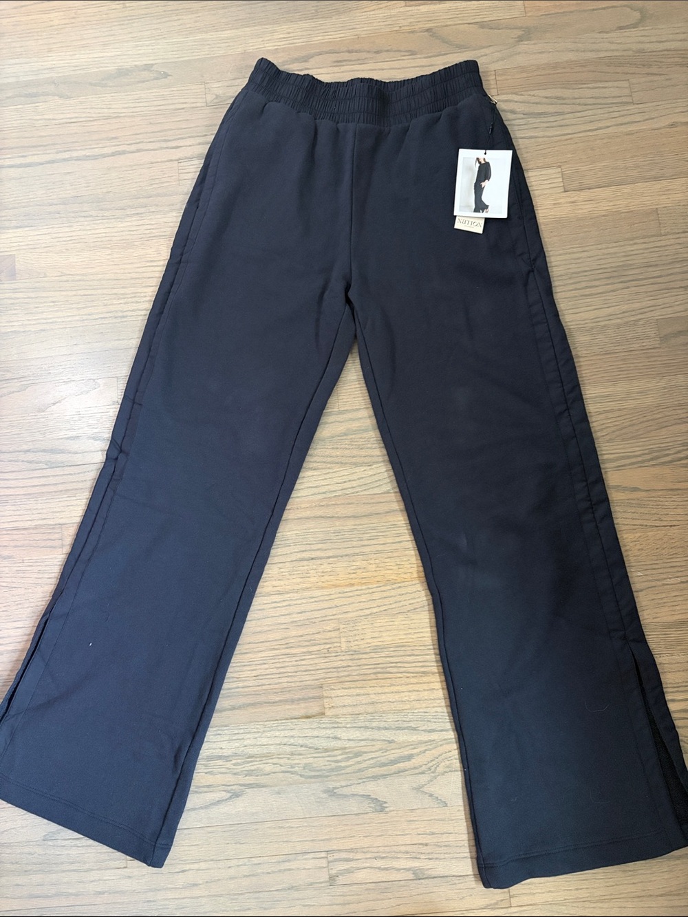 Nation LA Wide-Leg Black Sweat Pants with Side Trim And Slit